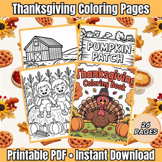 Thanksgiving Coloring Pages for Kids | 28 Printable Fall Coloring Sheets, Autumn Activity Pack, Classroom & Home Use - Etsy