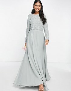 ASOS DESIGN Bridesmaid maxi dress with long sleeve in embellishment in olive | ASOS