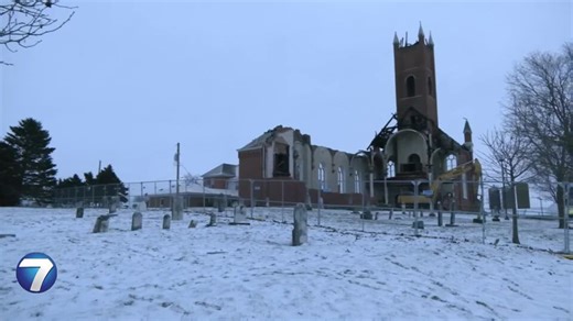 Demolition begins of historic Catholic church destroyed by fire, high winds