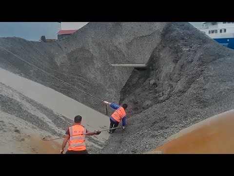 Barge Unloading 3880 Tons of Crushed Coal - Full Relaxing Video - Vlog of Work on Barge