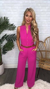 The cutest jumpsuit that you need to add to your closet! https://pinklily.com/flaunt-your-style-belted-jumpsuit-magenta/ | Pink Lily