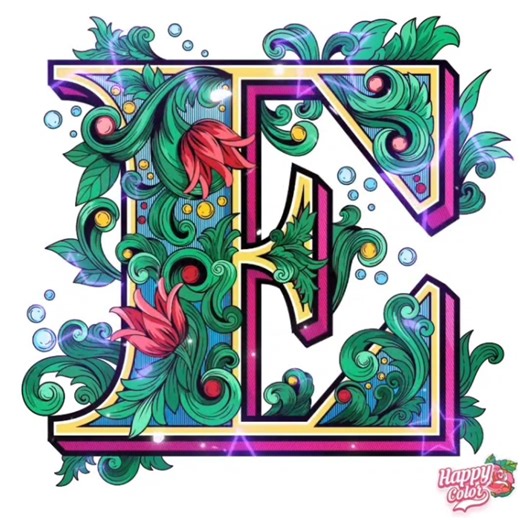 Colour with me a letter E in Happy Color App.