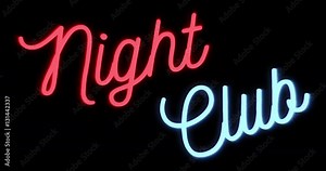 flickering blinking red and blue neon sign on black background, adult show night club sign concept