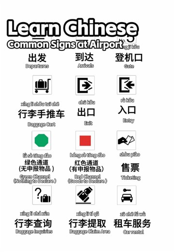 学中文learn Chinese 认识机场里的常见标识Common signs at airport #学中文learnchinese #学中文 #学普通话 #hsk #learnchinese #对外汉语 #studychinese #chinesevocabulary #studychinesewithhelen #learnchineseforbeginners #airport