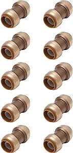 3/4 Inch (0.75) Push To Connect Fitting Straight Coupling Connector for PEX, Copper, CPVC Pipe, Brass Plumbing Fitting with Stiffener, No Lead 10 Pack