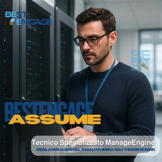 𝗧𝗲𝗰𝗻𝗶𝗰𝗼 𝗦𝗽𝗲𝗰𝗶𝗮𝗹𝗶𝘇𝘇𝗮𝘁𝗼 𝗠𝗮𝗻𝗮𝗴𝗲𝗘𝗻𝗴𝗶𝗻𝗲 – Roma (Ibrido) 𝗕𝗲𝘀𝘁 𝗘𝗻𝗴𝗮𝗴𝗲 cerca un profilo esperto su ManageEngine (Endpoint Central, MDM). 𝗔𝘁𝘁𝗶𝘃𝗶𝘁à: implementazione e configurazione soluzioni ME, supporto 2°/3° livello, formazione utenti, documentazione, best practice ITIL. 𝗥𝗲𝗾𝘂𝗶𝘀𝗶𝘁𝗶: 3 anni su ME, conoscenza ServiceDesk Plus/LOG360/AD Manager-Audit, ottimo inglese tecnico, forti capacità comunicative e troubleshooting. Plus: laurea informatica, ce