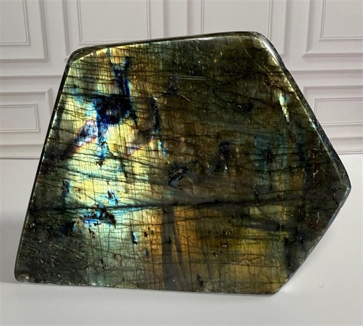 Large Labradorite Freeform Slab With Blue & Gold Flash | Polished Labradorite Display Stone | Natural Crystal Home Decor - Etsy