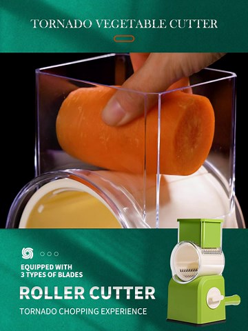 Rotary Cheese Grater 3 in 1, Food Grater and Shredder, Cheese Grater with Handle, Carrot Shredder, Vegetable Cutter, Potato Slicer, Veggie Spiralizer, Graters for Kitchen