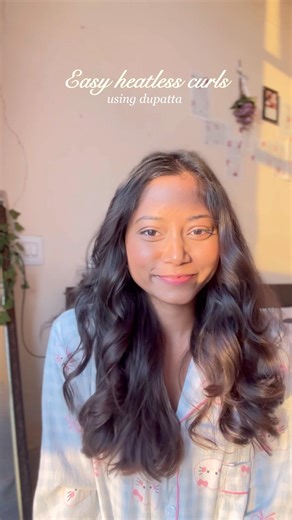 Heatless curl using dupatta #heatlesshair #heatlesscurls #curls #overnight