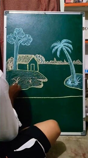 How to draw a scenery easy // green bord painting #shortvideo