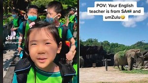 Lady teaching English in China teaches Chinese students isiZulu word