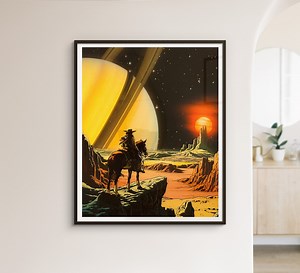 Cosmic Cowboy Artwork: Retro Sci-fi Western Wall Decor - Etsy