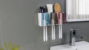 Watch 3 Cups Toothbrush Holder Wall Mounted & Toothpaste Squeezer on Amazon Live