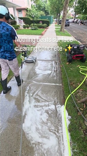 Softwashing the bricks vs surface cleaning the concrete Double-tap if you prefer the surface cleaner