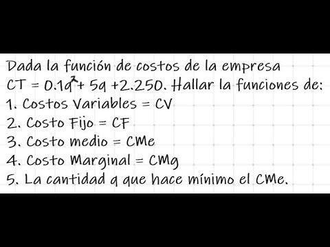 A partir de la función de costos, encontrar costo variable, costo fijo, costo medio y cto marginal