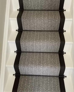 3.1K reactions · 953 shares | Grey herringbone stair runner with black stair rods www.stairmastercarpets.com | Stair master carpets | Facebook