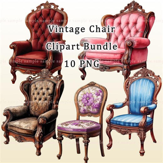 Vintage Chair Cliparts – Classic Elegance Collection, Rich Antique Armchair PNG, Transparent Background - Etsy