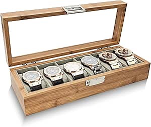 Amazon.com: WisePoint Watches Box 10 Slot/6 Slot, Wood Watch Case with Removable Pillows, Retro Watch Storage Organizer with Glass Lid for Watches : Clothing, Shoes & Jewelry