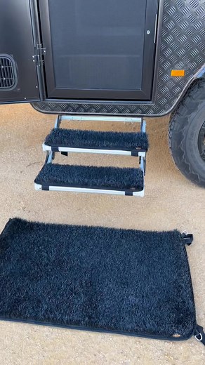 So pumped to announce we have joined up with the Grub Rug team which is a 100% Australian made company. These mats have been custom designed for our caravan steps and our stepper located as you enter the van. Testing them out whilst we have been out here in the Wheatbelt and we are blown away with how much dirt they have kept out of our van. Simple to unroll and setup on our steps with the attached velcro straps that come custom with these mats. We have “The Big Grubber” mat also outside on the 