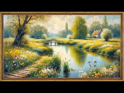 Vintage Spring Countryside Painting | 4K Gold Frame TV Art Screensaver | Relaxing Nature Ambience