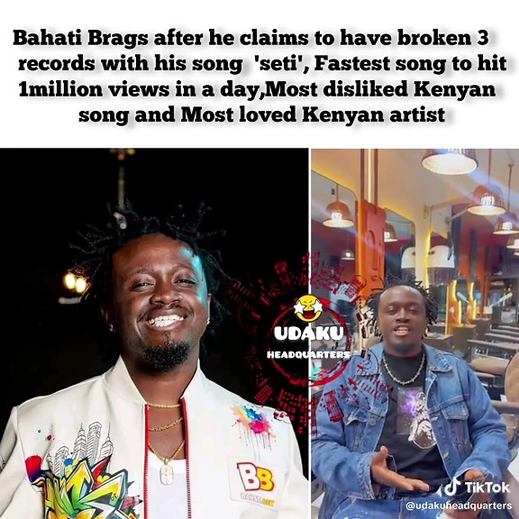Bahati Brags after he claims to have broken 3 records with his song 'seti' Fastest song to hit 1million views in a day,Most disliked Kenyan song and Most loved Kenyan artist #trend #viral #udakuheadquarters #trending#tiktokkenya🇰🇪