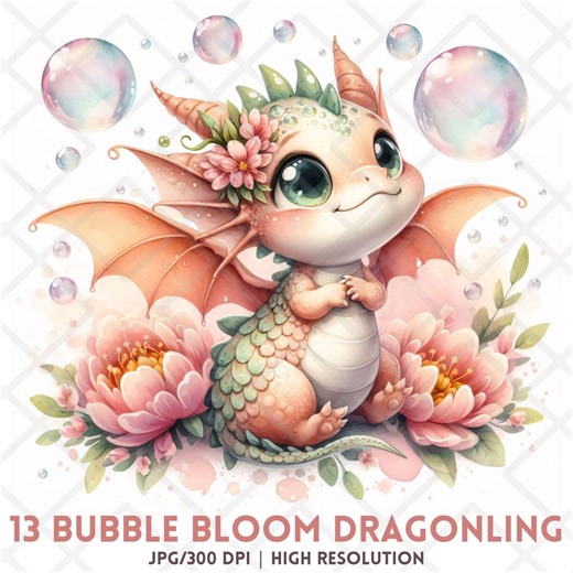 Cute Baby Dragon JPG Clipart, Watercolor Flower Crown Dragon Digital Sticker, Fantasy Nursery Wall Decor, Adorable Baby Dragon Clipart - Etsy