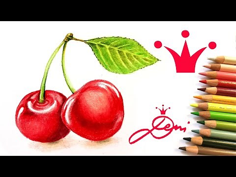 Kirschen realistisch zeichnen mit Buntstiften 🍒 How to draw realistic cherries with colored pencils