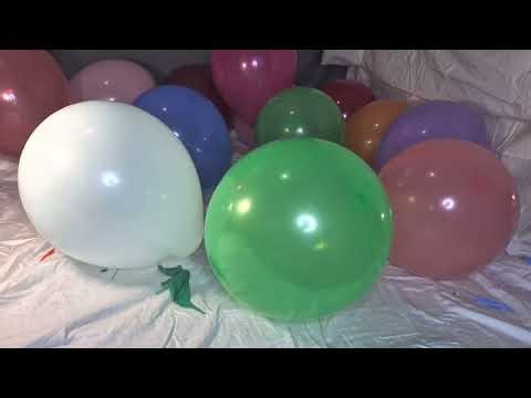 Many balloons destroyed by stomp play and crushing