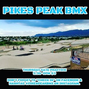 Gate Practice this Thursday evening from 5:30-8pm. $3 Don't forget to "Check in" on Facebook & hashtag #pikespeakbmx on Instagram for your chance to win a FREE race. #gatepractice #pikespeakbmx #thursday #bmx #bmxgates | Pikes Peak Bmx