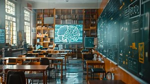 A classroom scene enriched with CGI overlays, demonstrating how AI aids in personalized learning experiences and educational efficiency