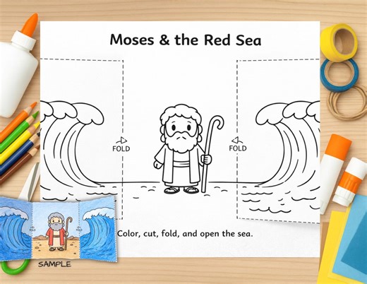 Moses & the Red Sea Craft | Fold and Split Bible Activity | Printable Sunday School Craft for Kids - Etsy