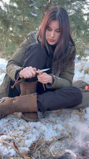 Carving Wood with my new Bushcraft Knife by the Campfire