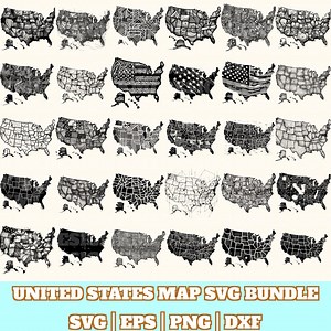United States Map Svg Bundle, USA Map Vector, USA Map Silhouette, United States Map Svg PNG Eps Dxf, Digital Download - Etsy