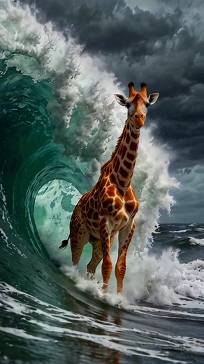 🦒🌊 Surfing Giraffe Wallpaper: Ride the Waves with Grace! 🌟🏄‍♂️ #wallpaper #giraffe #surfing #livewallpaper #ocean #waves #funny #mobilewallpaper #background #animals #jirafa #fantasy #art #amazing #creative #ai