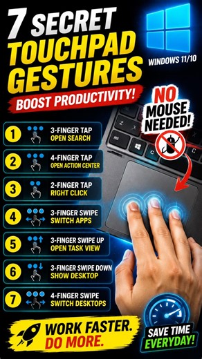 7 Hidden Touchpad Gestures Every Windows User Should Know! 🤯 #pctips