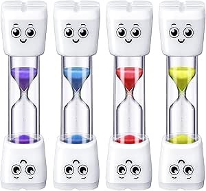 Weewooday 4 Pieces Toothbrush Timer 2 Minute Sand Timer Smile Pattern Tooth Brushing for Proper Tooth Brushing Oral Hygiene(Blue, Red, Purple, Yellow)