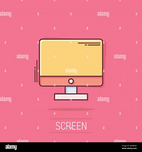 Computer monitor icon in comic style. Tv display cartoon vector illustration on isolated background. Monitor pictogram splash effect business concept Stock Vector Image & Art - Alamy