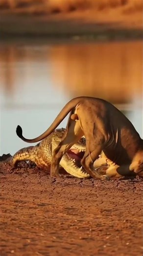 Crocodile Explodes From Water and Drags Lion Under