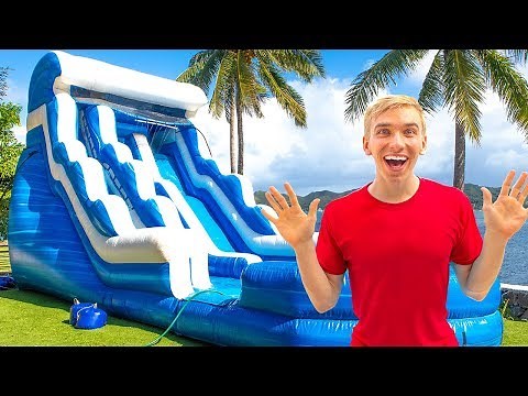 GIANT BACKYARD INFLATABLE NINJA TRAINING OBSTACLE COURSE!! (Game Master Treasure Chest Clues Found)