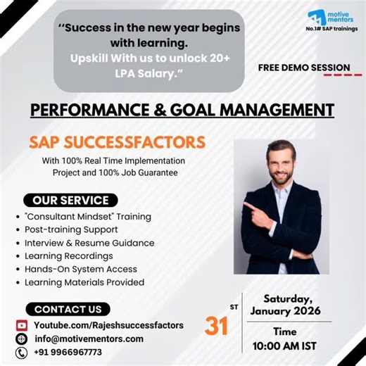 Motivementors Trainings on Instagram: "Join the free demo "SAP SuccessFactors Performance and Goal Management " #sap#MotiveMentors #softwares #corporate #RajeshSapSuccessFactors #SuccessFactors #EmployeeCentral #HRTech #YouTubeShorts #trendingreels #memes #reels #jobs"