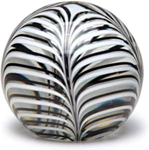 Ca D Oro Ball Glass Paperweight Black and White Feather Pattern Hand Blown Murano-Style Art Glass