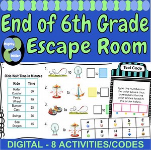 6th Grade Math End of Year Escape Room, Amusement Park
