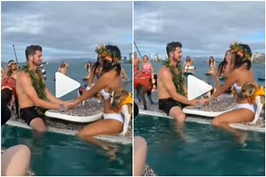 Viral Video: Bride & Groom Get Married on a Boat in Middle of The Ocean, Pet Dogs Also Attend | Watch