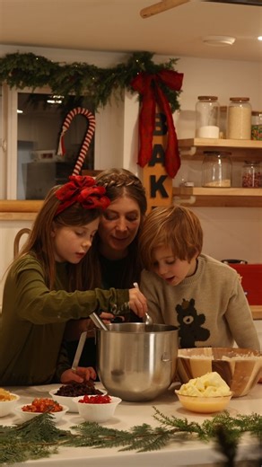 Stollen love with my favorite little bakers 🫶🎄 Recipe below: Christmas Stollen Makes 1 large stollen (or 2 small) Ingredients Fruit Mix (soak overnight in rum if possible) 225g raisins 120g candied citrus peel 60g candied melon 60g candied cherries 150ml dark rum (or orange juice) Zest of 1 lemon 1 tsp vanilla bean paste Dough 500g all-purpose flour 75g sugar 7g instant yeast (or 20g fresh) 250ml warm milk 1 large egg 1 egg yolk 200g softened butter ½ tsp salt 1 tsp cinnamon 1 tsp cardamom ½ t