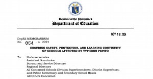DepEd Memorandum 064, s. 2024 - Ensuring Safety, Protection, and Learning Continuity of Schools Affected by Typhoon Pepito