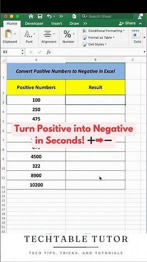 How to Convert Positive Numbers to Negative in Excel 🔢➡️➖ #excel #excelshorts #exceltricks