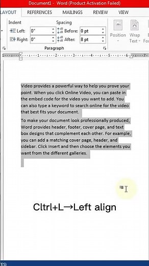 Text Alignment Shortcuts in MS Word