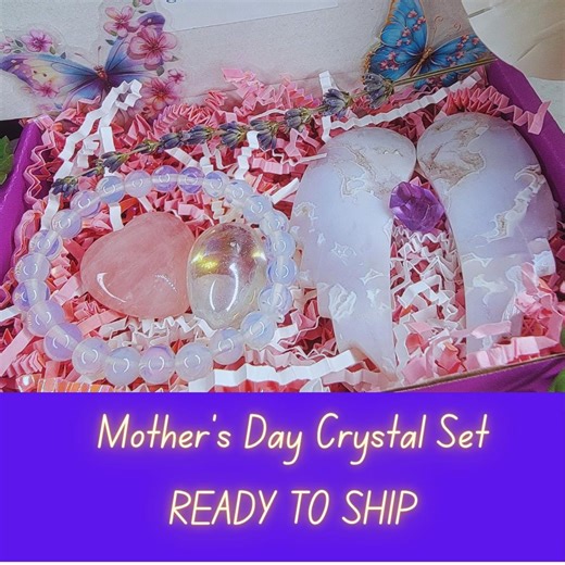 Mother’s Day Crystal Gift Set Ready to Ship Gift Box for Mom Angel Wings Rose Quartz Heart Amethyst Bracelet Personalized Note Luxury - Etsy