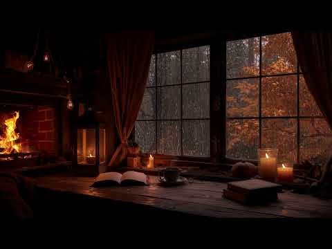 March Heavy Rain by the Fireplace Ambience for Deep Healing Sleep | Warm Cozy Fire Sounds to Relax