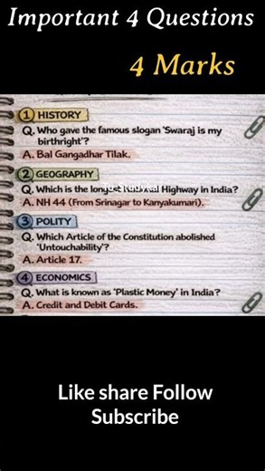 Only Important GK Questions 🔥 | History Geography Polity Economics | Shorts